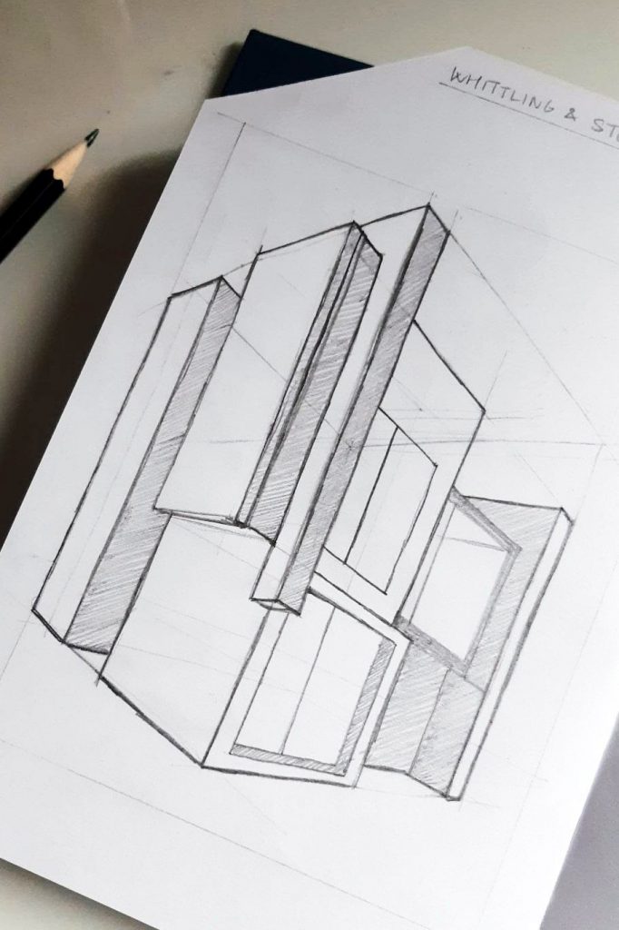 pencil drawing of a modern house